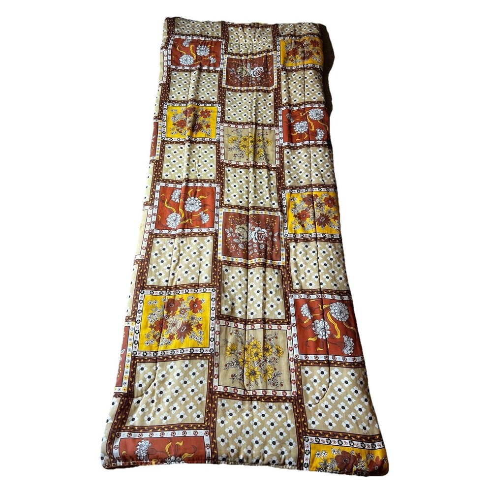 VTG 1970s Boho Hippie Camp Floral Patchwork Wearable Sleeping Bag Blanket